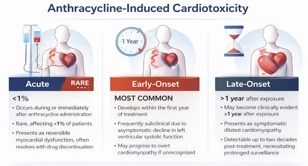 Timeline for anthracycline induced cardiotoxicity